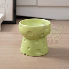 奶酪陶瓷寵物碗 狗碗 貓碗 陶瓷碗 寵物碗 高腳碗 糧碗 水碗 平口碗 保護頸椎 防打翻, 1個, 糧碗奶酪碗【綠色】