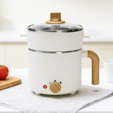 VisuLink 멀티쿠커 2in1 전기냄비 1.2L 적정 용량 식품급 304 스테인리스 내부 강화 투명 유리 뚜껑 삶기 데우기 찌기 끓이기 조리까지 다능력자, CND-1902-12