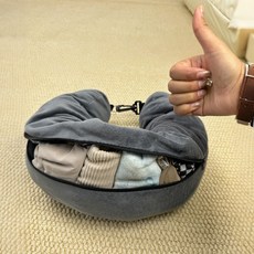 휴대용 목베개 기내용 여행용 야외 수납포켓 대형 장거리, 진회색 크로스바디백