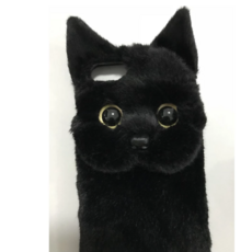 可愛毛絨黑貓造型手機殼，柔軟舒適防摔耐磨手機保護殼, 黑, 1個