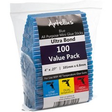 아르텔리우스 빨간색 핫 글루 스틱 4인치 x27인치벌크 팩 100개 모든 온도 건 울트라 본드 멜트 접착제 미니, Blue