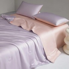 여름용 인견이불세트 시원한 냉감 침구세트 실크 촉감 에어컨 담요 포함 3종 구성 부드러운 원단, L자형 여름 이불 연보라 옥색