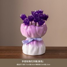 不鏽鋼玫瑰造型水果叉擺件，粉色, 紫色水果叉, 1套