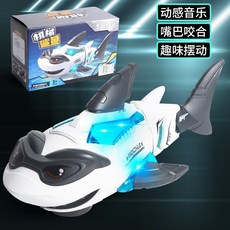 趣味鯊魚玩具車：電動萬向行走、發光音樂、仿真造型、男孩益智解壓禮物, 1個, 电动万向鲨鱼 灯光音乐【白色】（彩盒）, 电动万向鲨鱼 灯光音乐【白色】（彩盒）