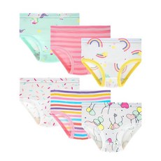 HYCLES 여아용 속옷 부드러운 면 속옷 용 팬티 (6팩) 4. 줄무늬/무지개/풍선 2~3세 168818