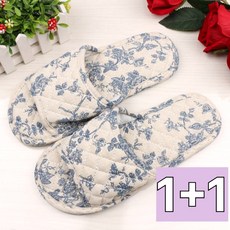 우아한클릭 1+1 3중 쿠션 면슬리퍼 삼중 3겹 퀼트 천 거실화 층간소음방지 실내화, 로망스, 2개