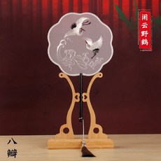 團扇 手扇 雙麵刺繡團扇 宮扇古風圓扇複古中國風蘇繡旂袍漢服跳舞配飾成品繡花 扇子 手持扇 FZPE, 雙面八瓣-閒雲野鶴