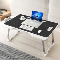 Ez2mk T200 서랍 수납 접이식 침대 노트북 테이블, 블랙