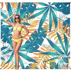 HIHOHO 해변 담요 방수 모래 방지 해변 매트 1-8세 성인용 빠른 건조 내구성 있는 야외 피크닉 매트 해변 축제 여행 캠핑 하이킹용 (기울기-BL & W 200., 6'11" x 6'7", W&gn&y-palm