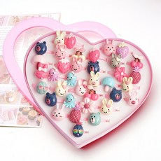 링하나 아동캐릭터반지 36입+하트케이스 우정반지 예쁜반지 펄 꽃 블링반지 선물 RK3