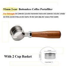 Delonghi EC200/EC221/EC330/ECO310EC152 용 51mm 2 귀 밑면 커피 Portafilter 수정 된 커피 핸들 에스프레소 액세서리, CW1