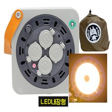LED 조명+초미니 큐브릴선 4구 20M/전용파우치 포함/과부하차단/가죽손잡이 러그박스 큐브릴 LED캡형 그레이 캠핑릴선 전기릴선, 1개, LED캡형/그레이, 20m