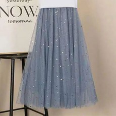 VVRR 여성 하이웨이스트 스팽글 망사 A라인 미디 플리츠 스커트 허리 밴딩 캐주얼 우아한 스타일 A0060504