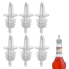 6피스 플라스틱 주류 병 푸어러 블랙 - 알코올용 클래식 병 푸어러 누출 방지 식기 세척기 사용 가능 주류 병용 푸어러 6팩 (블루), 투명