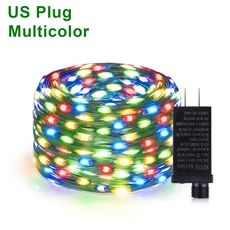 빠른 태양 충전식 LED 녹색 와이어 문자열 빛 110V 방수 요정 조명 야외 파티오 크리스마스 장식, 08 Multicolor-US 110V, 05 10M 100LED