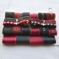 禮品盒綁帶緞帶組閤套餐，DIY手工飾品頭飾材料包，新手適用，多色可選, 淺灰色 酒紅黑絲帶1份, 1個