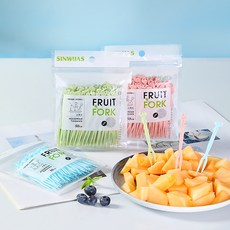 50支裝 水果叉 套裝 可愛創意 塑膠 蛋糕叉, 1個, 綠色袋裝,默認