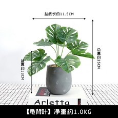 臺灣出貨 假花花裝飾品擺件陶瓷花盆感逼真客廳室內假綠植花卉盆栽 ZT7L, 龜背葉-水泥盆, 1個