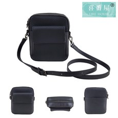 喜番屋 真皮碳纖維牛皮 男士休閒單肩斜背包 LB997, 黑
