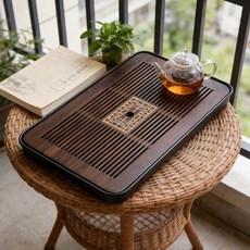 GAPINO 티트레이 차판 대나무 차판 다도 다판 퇴수기 43 x 26 CM, 블랙, 1개 블랙, 1개