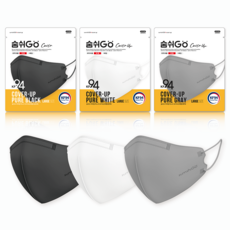 미엘 숨쉬고 커버업 KF94 새부리형 마스크 25매 (소중대형)(화이트 그레이 블랙), 대형, 커버업 블랙 25매, BLACK, 1개