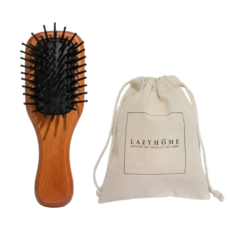 레이지홈 우든 미니 헤어 브러쉬 + 파우치 휴대용 여행용, 1개, 우드