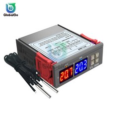 이중 디스플레이 양방향 온도 조절기 이중 프로브 온도 컨트롤러 센서 2 릴레이 출력 AC110-220V DC24V 12V STC-3008, DC 12V, 1개