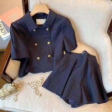 夏天套裝 小香風短袖短褲兩件套裝 名媛時尚顯瘦韓國女裝, 上衣+褲子【套裝】,2XL 建議65-70公斤