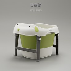 magebaby可摺疊浴桶嬰幼兒洗澡桶新生寶寶浴盆幼兒家用坐躺浴缸, 若草綠-大浴桶+浴凳:53*23.5*72