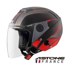 ASTONE FRANCE 半罩安全帽 內墨片 內襯可拆洗 平光黑/紅, 有貨S~L請留言板詢問尺寸再下單謝謝