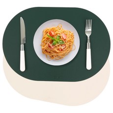 에비에르 가죽 방수 테이블 식탁 매트 2p, 그린 + 베이지, 440 x 300 mm, 1세트