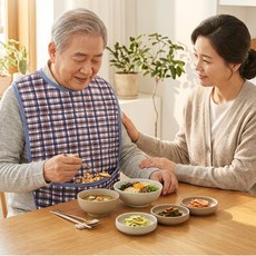 어르신 환자 실리콘 턱받이 방수 앞치마 노인 식사용 성인용, 1개, 벨크로블루체크