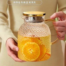 高硼矽玻璃冷水壺 可明火直燒 耐高溫300°C 耐低溫-20°C 防炸裂, 大肚錘紋壺1800毫升, 1個, 1800ml
