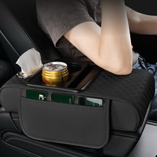 Jeernare 차량용 팔걸이쿠션 콘솔박스 티슈 흔드품 컵홀더 수납 일체형 다용도 방수, 1개, 블랙