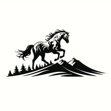 산과 말 데칼 비닐 자동차 스티커 창문 산 야생마, 2. black