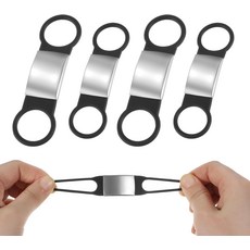 4팩 도그 태그 고무 밴드 교체 개인화된 이름 ID 슬라이드용 실리콘 탄성 홀더 블랙 스테인리스 스틸 무소음 고양이 애완동물 크기 Smaill 3.35x1인치 대형