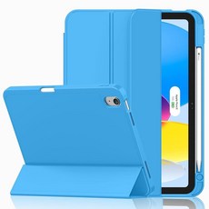 IMieet 아이패드(A16)/아이패드 10세대 [11인치 2025/10.9인치 2022]용 케이스 펜슬 홀더와 부드러운 TPU 뒷면이 있는 3단 스탠드 스마트 커버 터치, 오션 블루