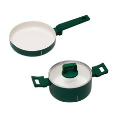 코젤 미네르바 인덕션겸용 논스틱코팅 프라이팬(20cm) 냄비 2종 세트, 1세트, 프라이팬20cm+양수냄비20cm, 포레스트 그린