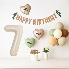 해피제이니 생일 파티 풍선 용품 세트 가랜드 숫자 생일상 (이름 레터링 포함), 1세트, 크림 숫자풍선 7