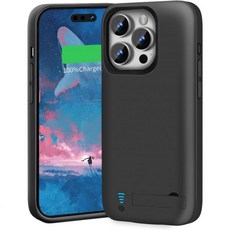 아이폰 15 프로용 새 버전 배터리 케이스 5000mAh 재충전 가능 확장 충전기 100 추가 용량 6.1인치 검정, 아이폰 15 프로용 새 버전 배터리 케이스 5000mA