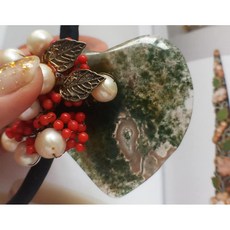 海藻玉愛心 珊瑚花 珍珠韓款 也可當胸針, 1個