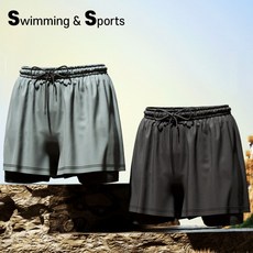 보호타이즈 속건 통기성 이중 수영복 트렁크 2in1 레깅스 헬스 운동복 남성 여름 반바지 쿨바지