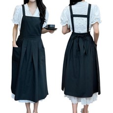 여성 원피스형 서빙 앞치마 북유럽풍 （블랙）, 블랙