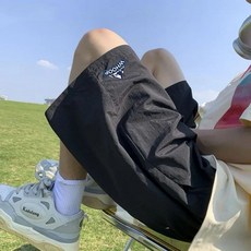 尼龍速乾褲男夏日多巴胺冰感運動短褲情侶同款戶外潮牌美式沙灘褲, 【短褲】粉色,M 40.0-50.0公斤