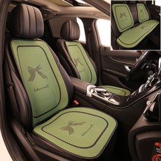 汽車坐墊 四季通用蝴蝶結布藝座墊 透氣座椅墊, 1個, 綠色蝴蝶結-七件套:綠色蝴蝶結-七件套