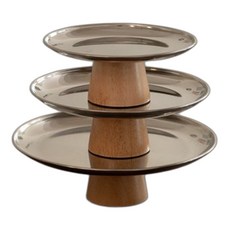 北歐風金屬木質圓形托盤 實木高腳盤 桌面收納盤 - 北歐風收納裝飾