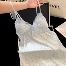 DFMEI 超火夏季冰絲性感蕾絲吊帶睡裙女士夏天新款純欲風家居服睡衣