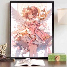 DIY手工兒童鑽石貼畫貼鑽畫鑽石畫日漫百變小櫻滿鉆DIY手工自貼鉆石畫臥室裝飾畫, 1個, 4,畫布尺寸圓鉆40x30cm