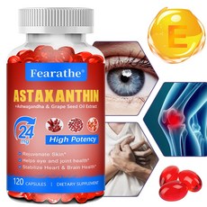 아스타잔틴 보충제 24mg 포도씨유와 남아공 취가지 함유 - 항산화 피부와 눈 건강 - non-GMO 글루텐 프리, 1개, 60회분