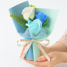 유니팡 3색 장미 미니 비누 기념일 생일 선물 꽃다발, 1개, 블루